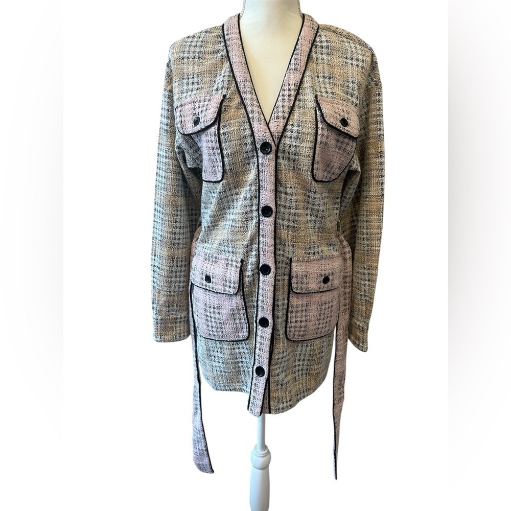 Walter Baker Pink Tweed Longline Belted Jacket Cardigan Size Small